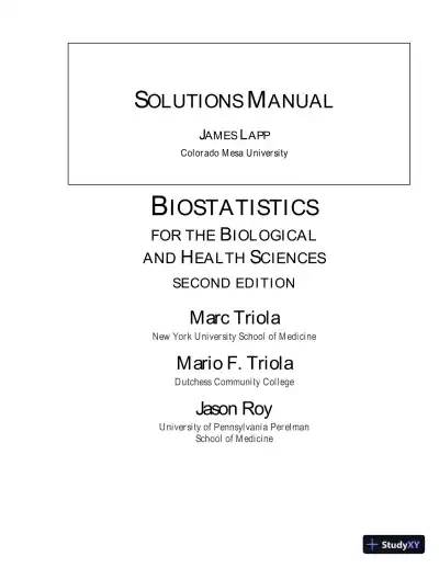 Solution Manual for Biostatistics for the Biological and Health Sciences, 2nd Edition - Page 1 preview image