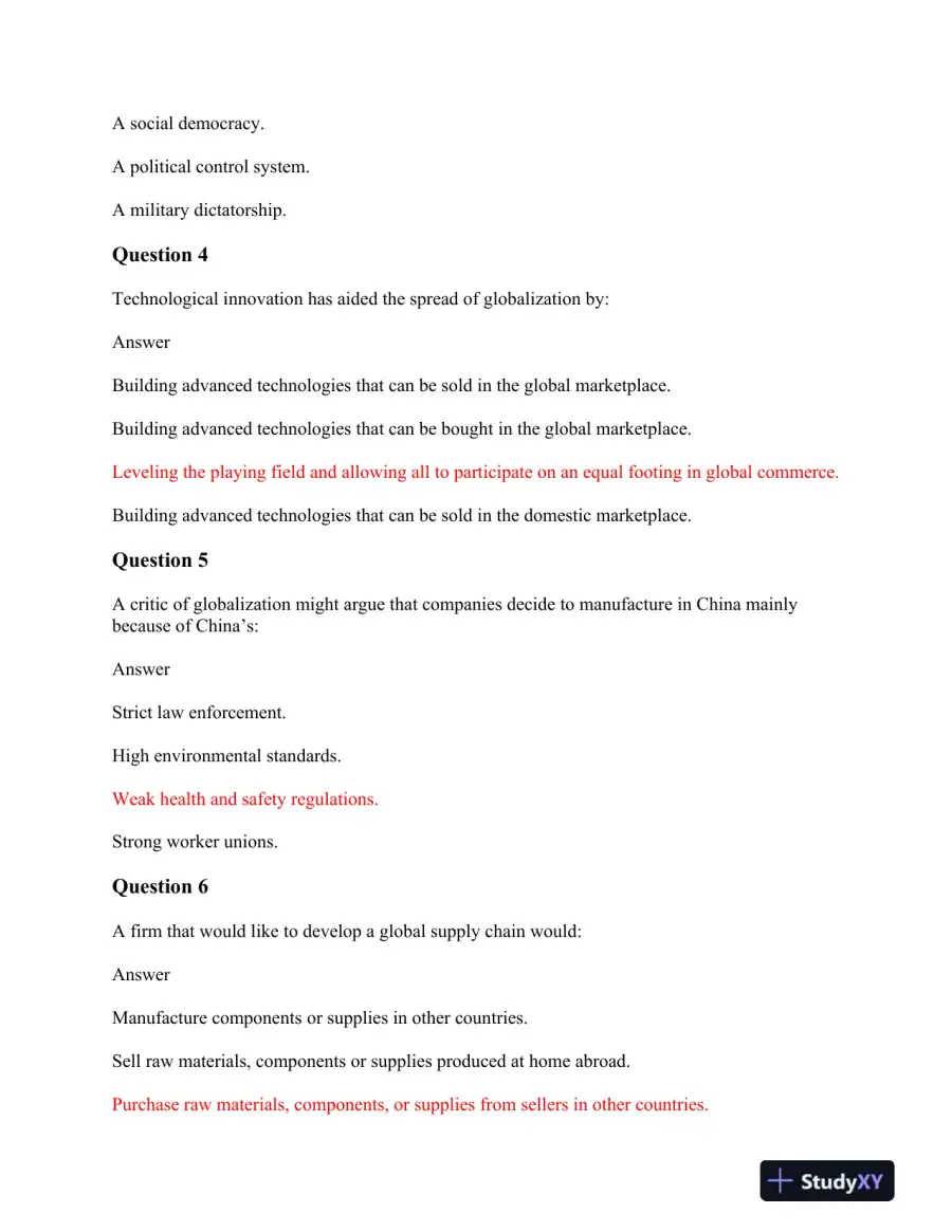 BUS 475 Globalization, Corporate Social Responsibility, and International Business Practices: A Comprehensive Quiz, page 3