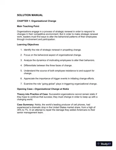 Solution Manual for Implementing Organizational Change: Theory Into Practice, 3rd Edition - Page 1 preview image