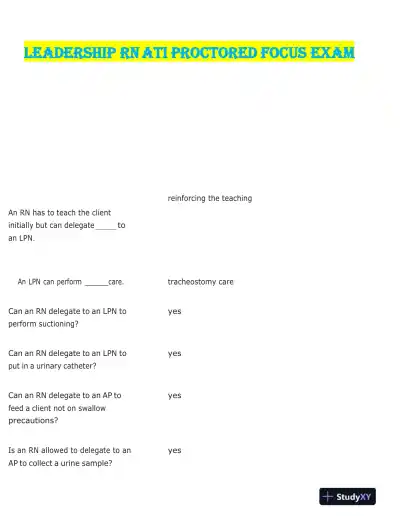 ATI RN Leadership Proctored Focus Exam With Answers (76 Solved Questions) - Page 1 preview image