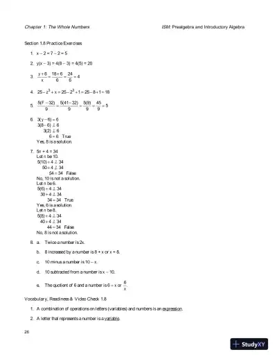 Solution Manual for Prealgebra and Introductory Algebra, 5th Edition - Page 29 preview image