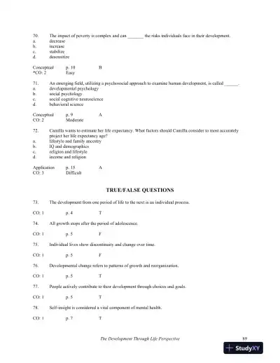 Development Through Life: A Psychosocial Approach 11th Edition Test Bank - Page 16 preview image