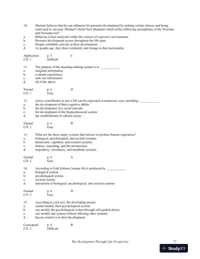 Development Through Life: A Psychosocial Approach 11th Edition Test Bank - Page 4 preview image