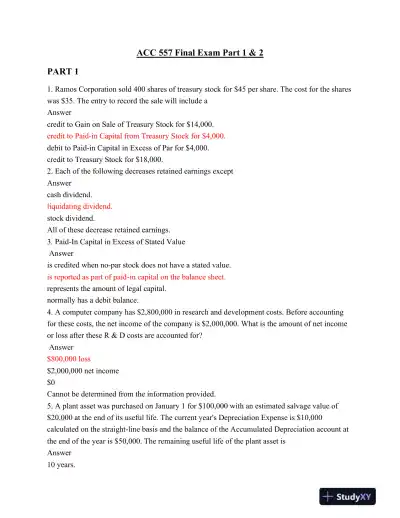 ACC 557 Final Exam Part 1 & 2 - Page 1 preview image