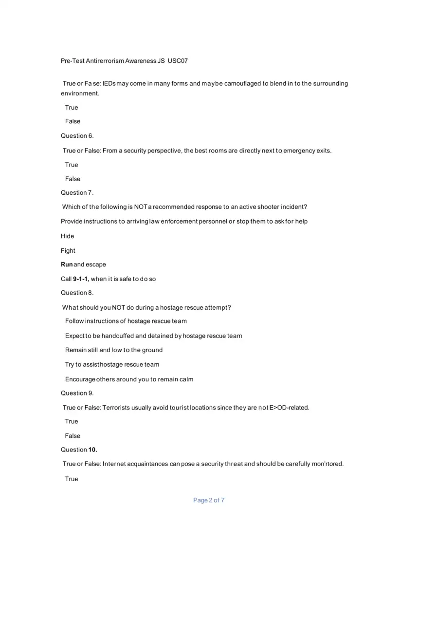 Essential Pre-Test for Antiterrorism Awareness Tra, page 2