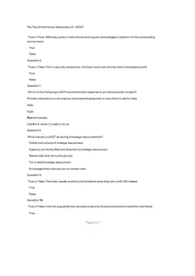 Essential Pre-Test for Antiterrorism Awareness Tra - Page 2 preview image