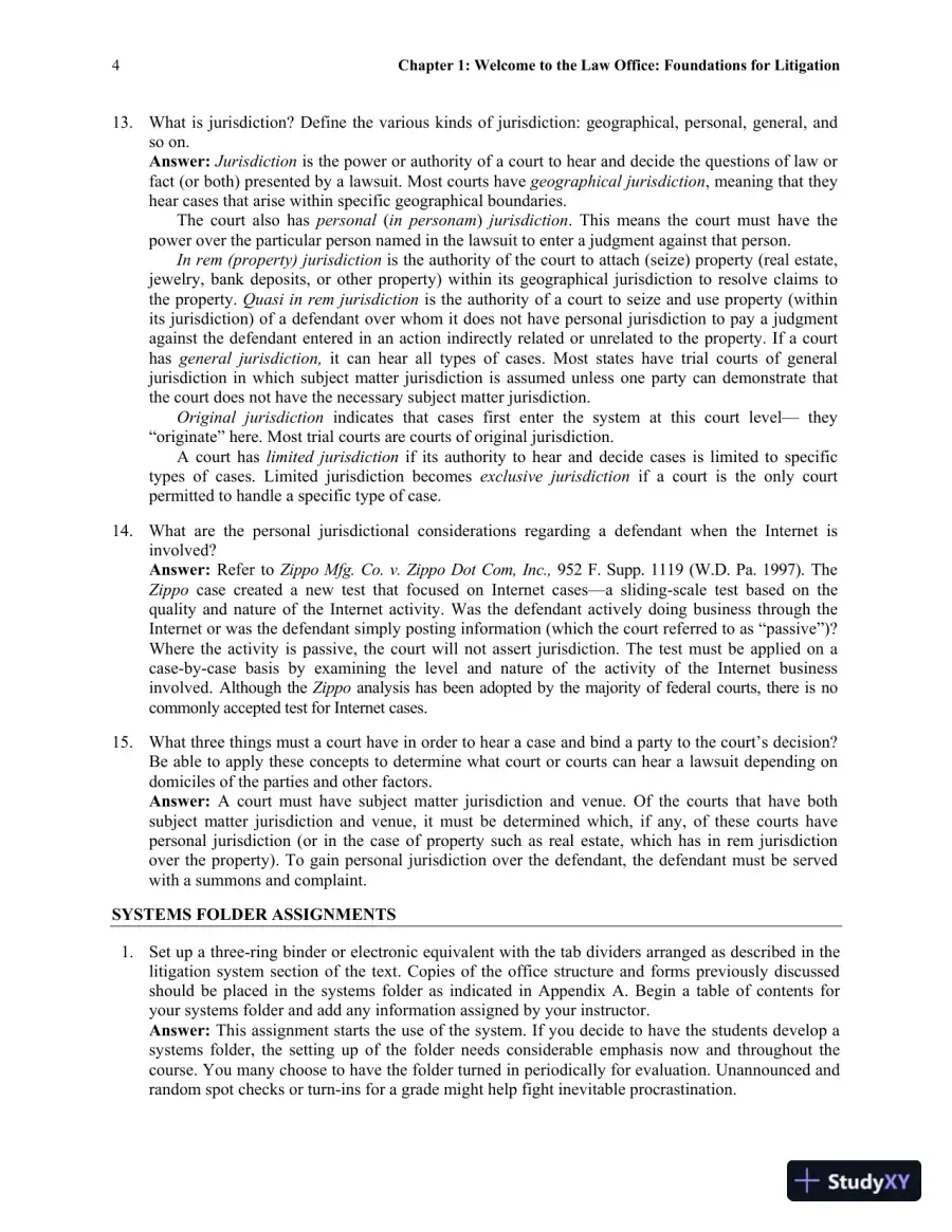 Solution Manual For The Litigation Paralegal: A Systems Approach, 6th Edition, page 11