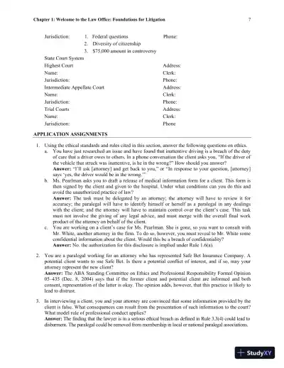 Solution Manual For The Litigation Paralegal: A Systems Approach, 6th Edition - Page 14 preview image