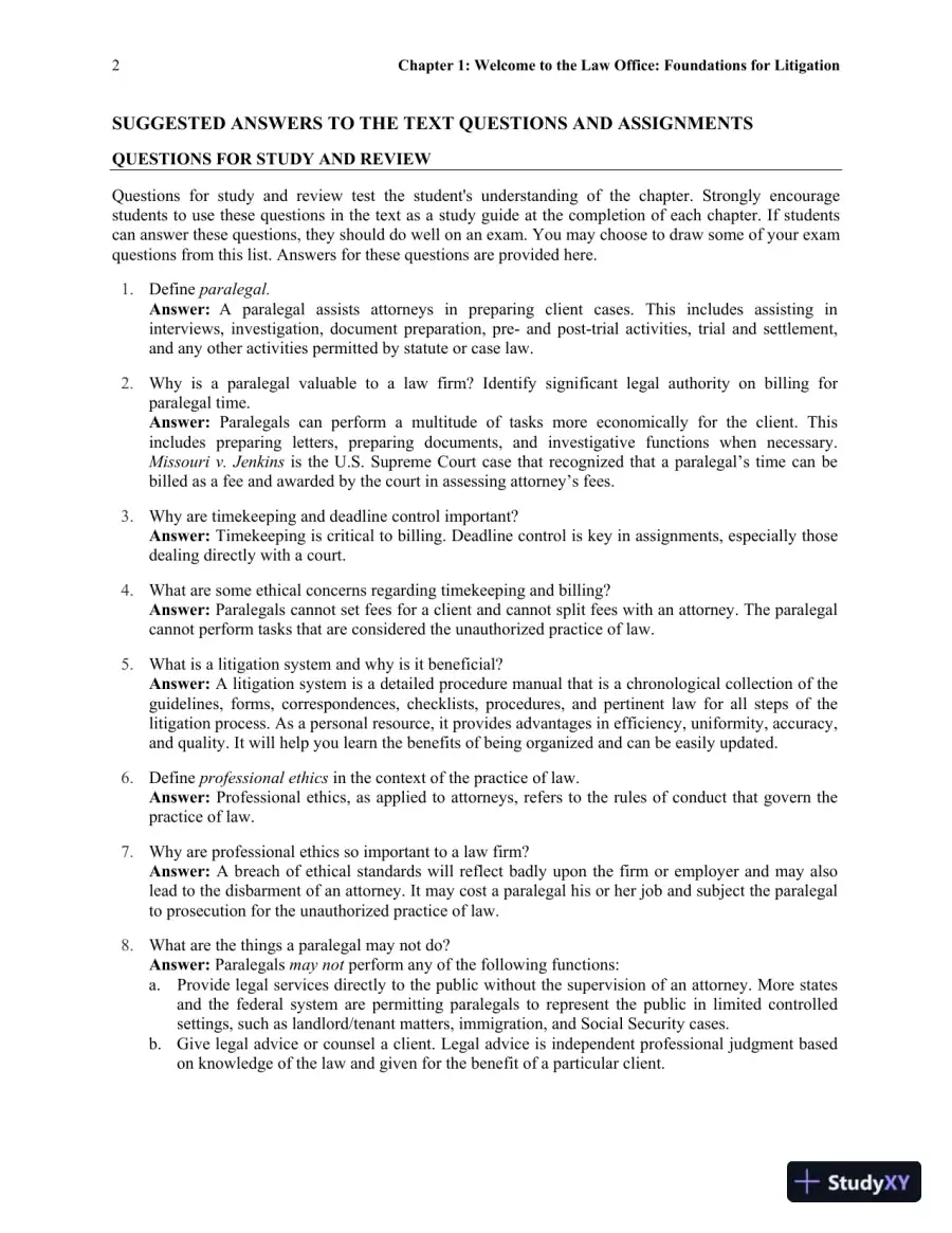 Solution Manual For The Litigation Paralegal: A Systems Approach, 6th Edition, page 9