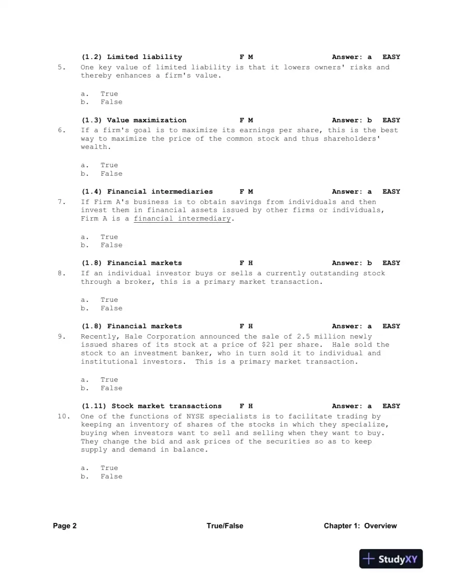 Financial Management: Theory And Practice, 2nd Edition Test Bank, page 3