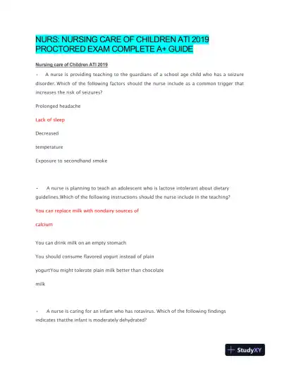 2019 NURS Nursing Care of Children Proctored Exam With Answers (69 Solved Questions) - Page 1 preview image