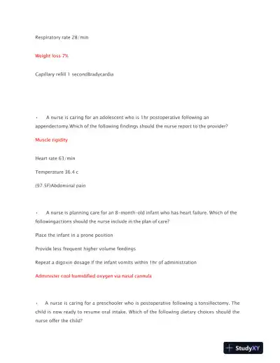2019 NURS Nursing Care of Children Proctored Exam With Answers (69 Solved Questions) - Page 3 preview image