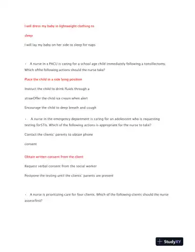 2019 NURS Nursing Care of Children Proctored Exam With Answers (69 Solved Questions) - Page 6 preview image