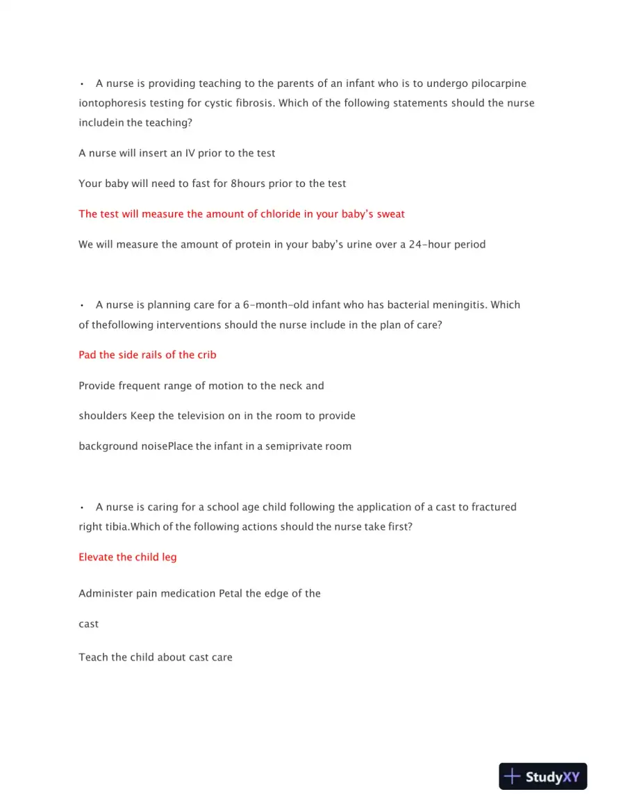 2019 NURS Nursing Care of Children Proctored Exam With Answers (69 Solved Questions), page 8