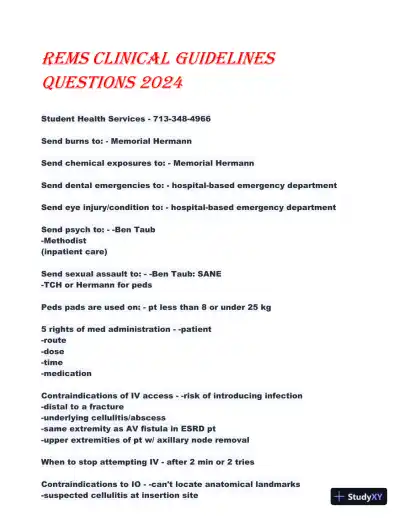 2024 REMS Clinical Guidelines Practice Exam with Answers (190 Solved Questions) - Page 1 preview image