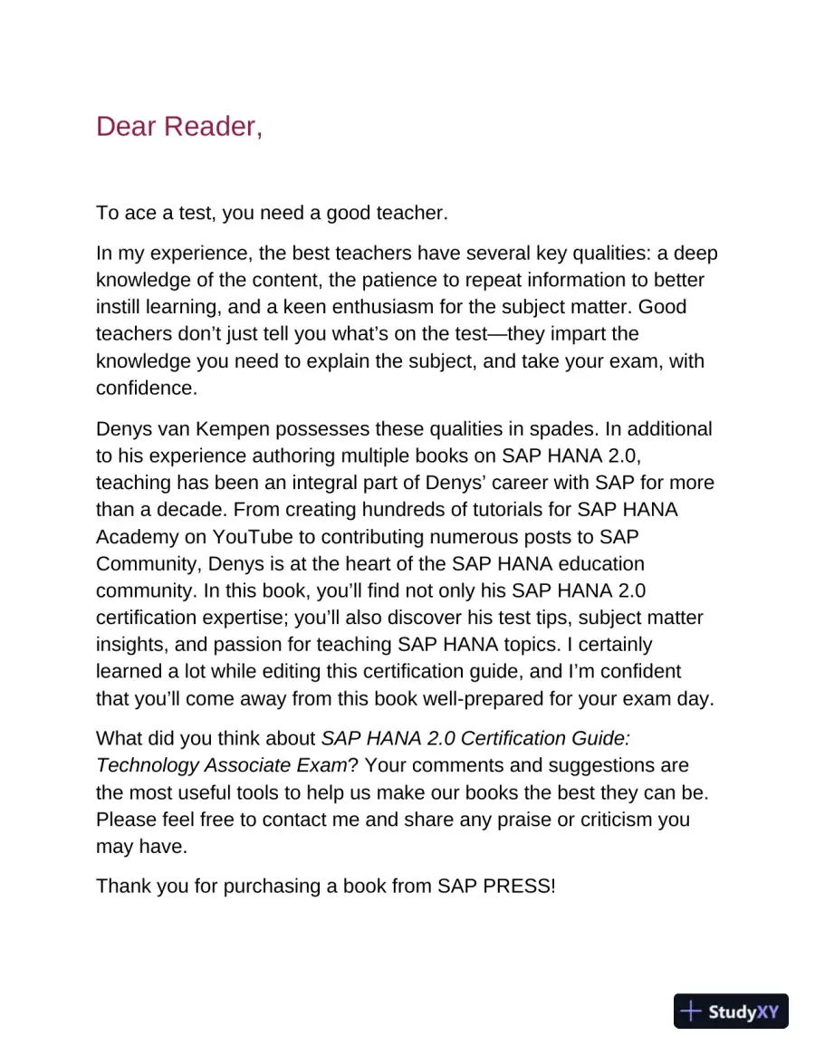 SAP HANA 2.0 Certification Guide: Technology Associate Exam (2021), page 6