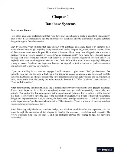 Solution Manual For Database Systems: Design, Implementation, and Management, 13th Edition - Page 1 preview image