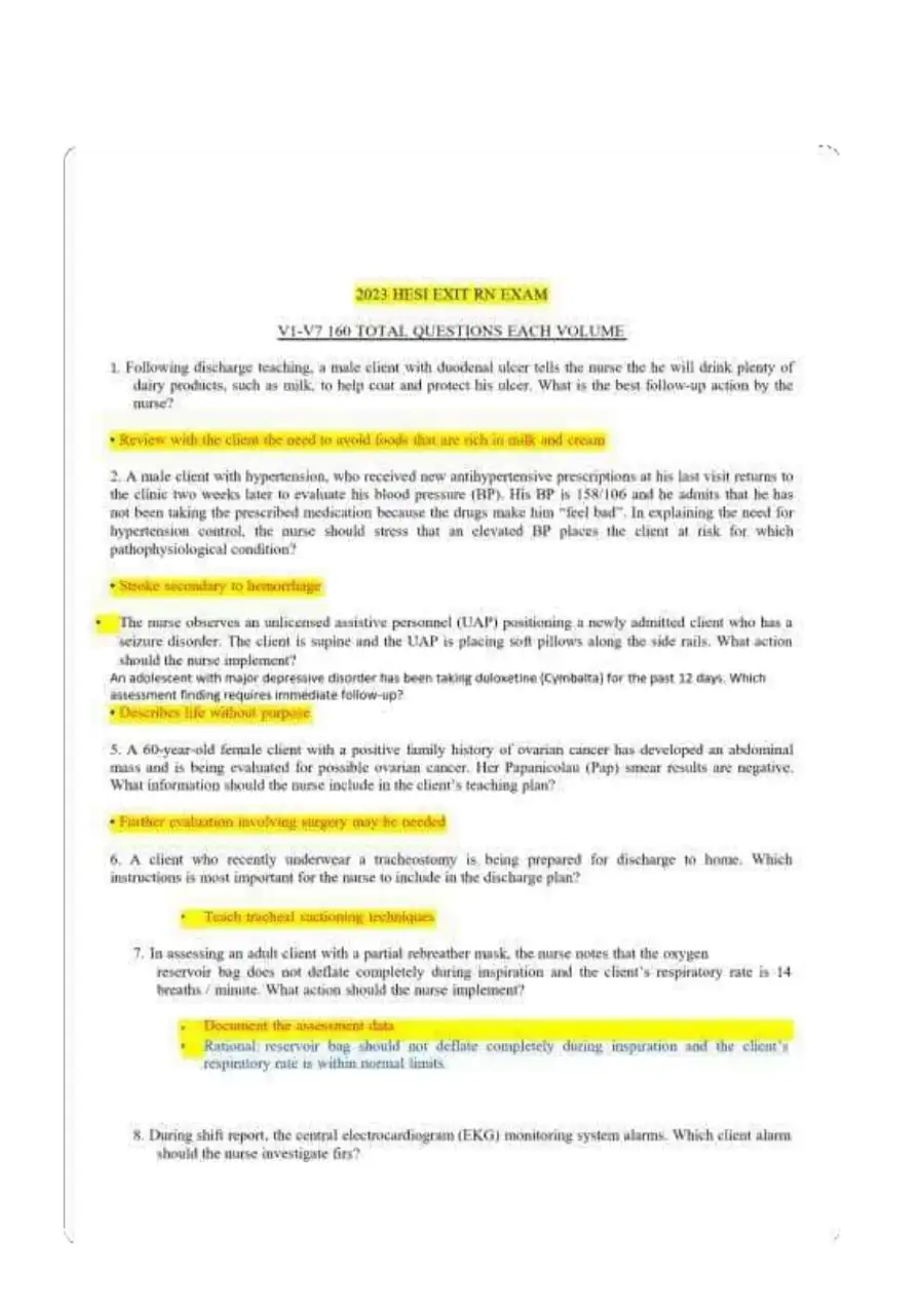2023-2024 HESI RN Clinical Analysis Exit Exam Version 1 to Version 7 NGN With Answers (67 Solved Questions), page 3