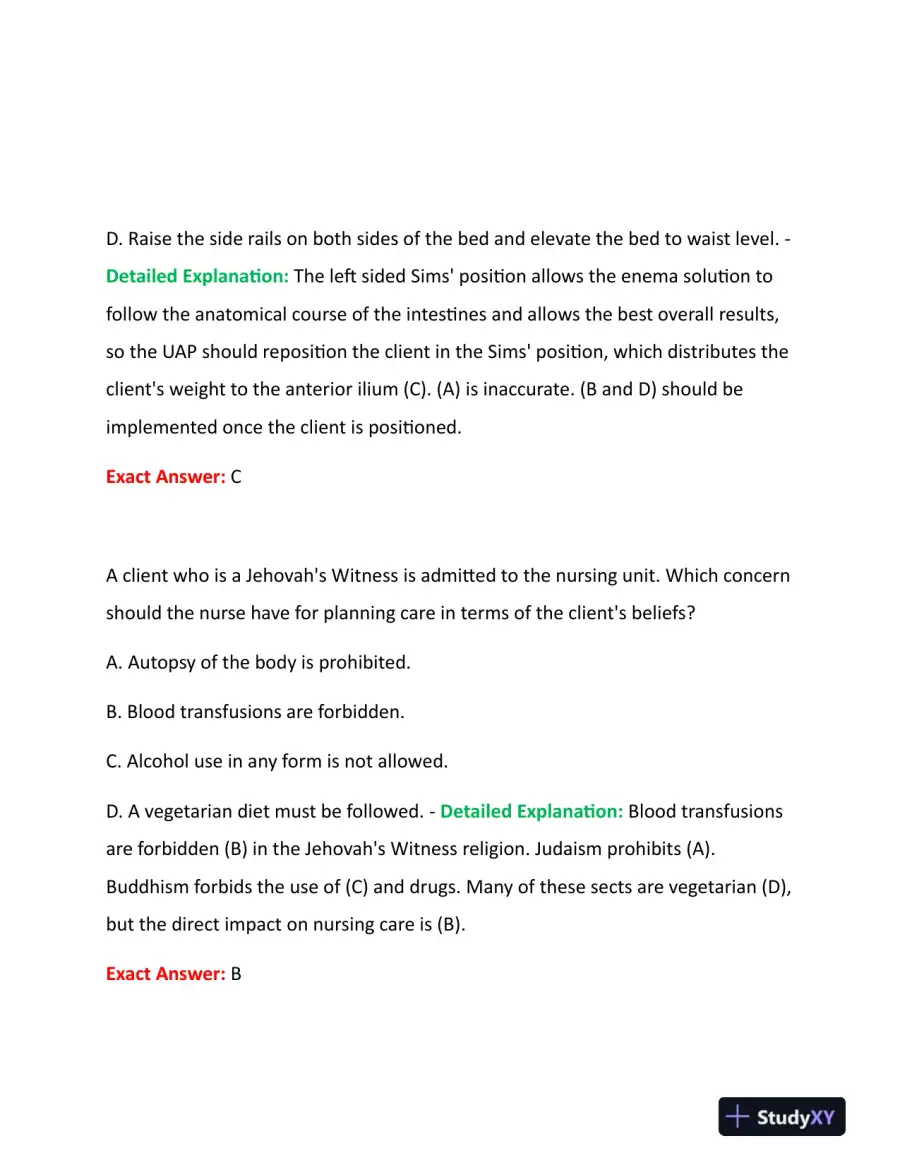 HESI Fundamentals Practice Exam With Answers (73 Solved Questions), page 12