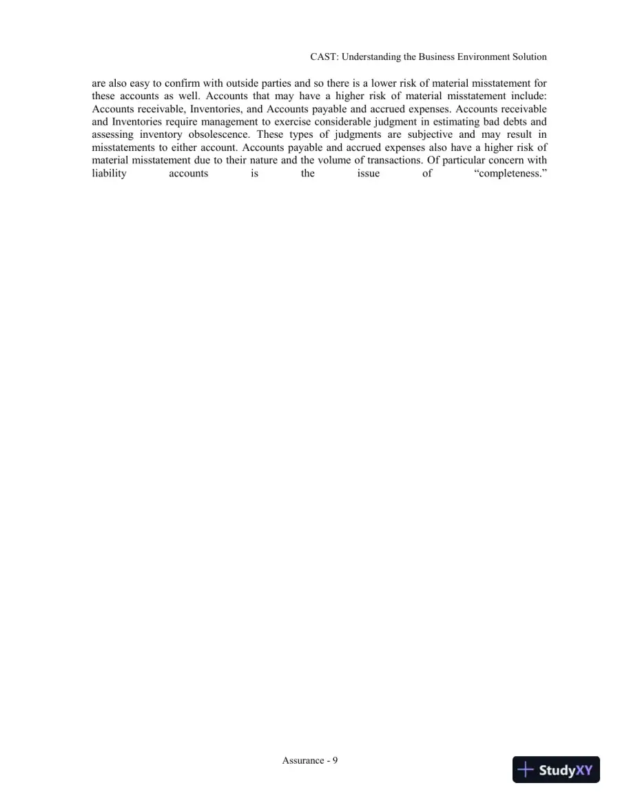 Solution Manual for Assurance Practice Set for Comprehensive Assurance & Systems Tool (CAST), 4th Edition, page 11