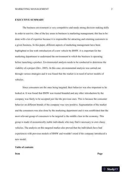 Marketing Management: Critical Analysis of BMW's Environmental and Consumer Behavior Strategies for the Launch of the 'Brilliant' Model - Page 3 preview image