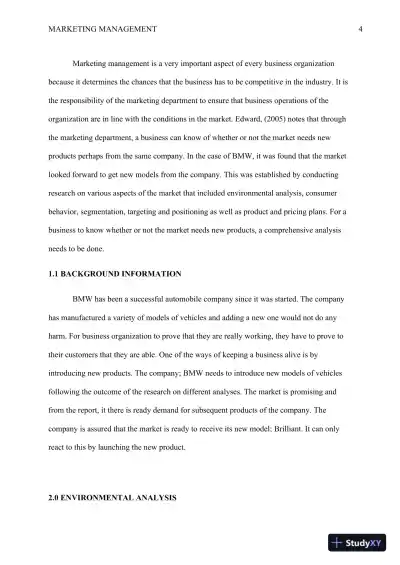 Marketing Management: Critical Analysis of BMW's Environmental and Consumer Behavior Strategies for the Launch of the 'Brilliant' Model - Page 5 preview image