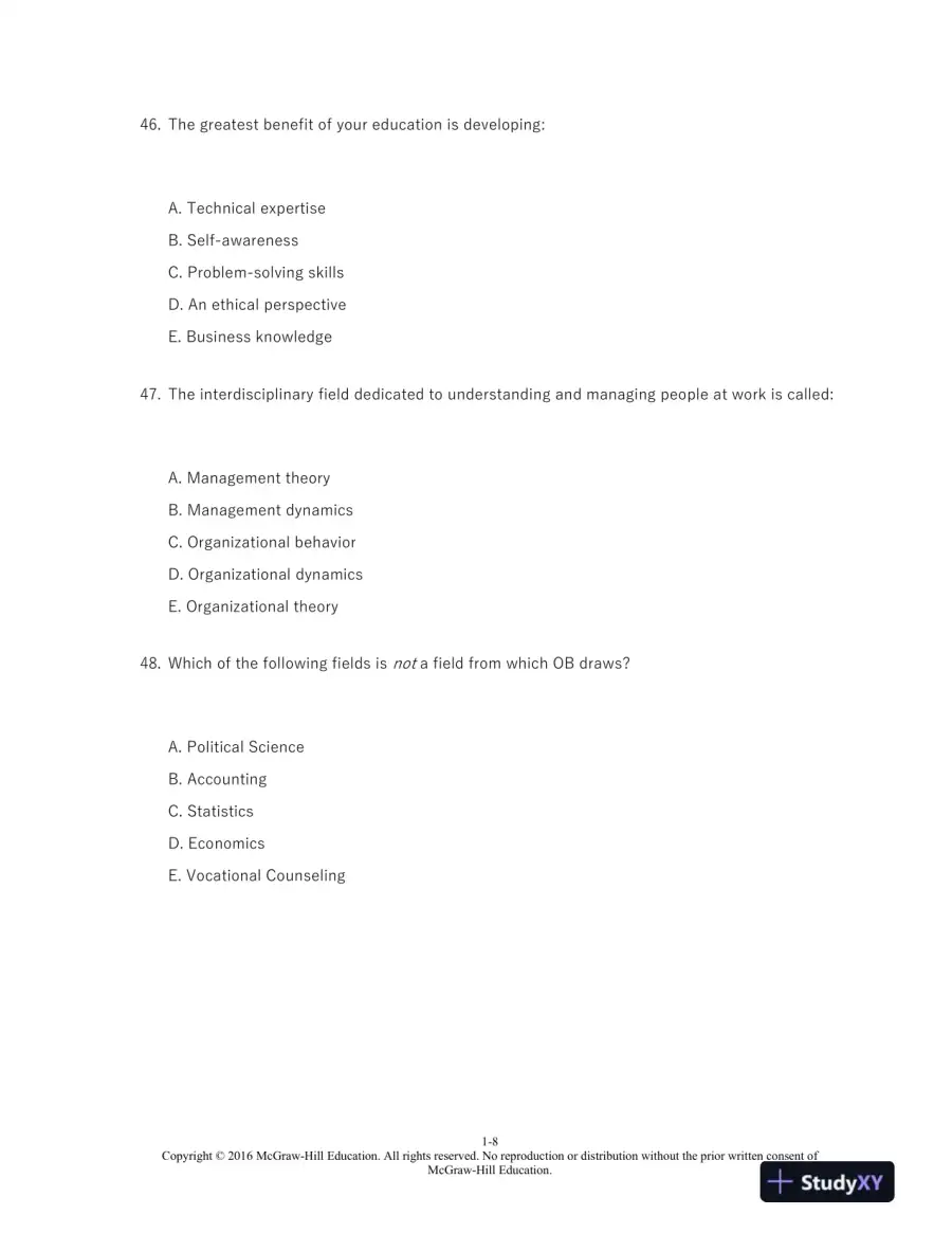 Organizational Behavior: A Practical, Problem-Solving Approach 1st Edition Test Bank, page 9