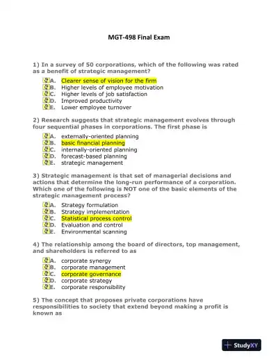 MGT-498 Final Exam - Page 1 preview image