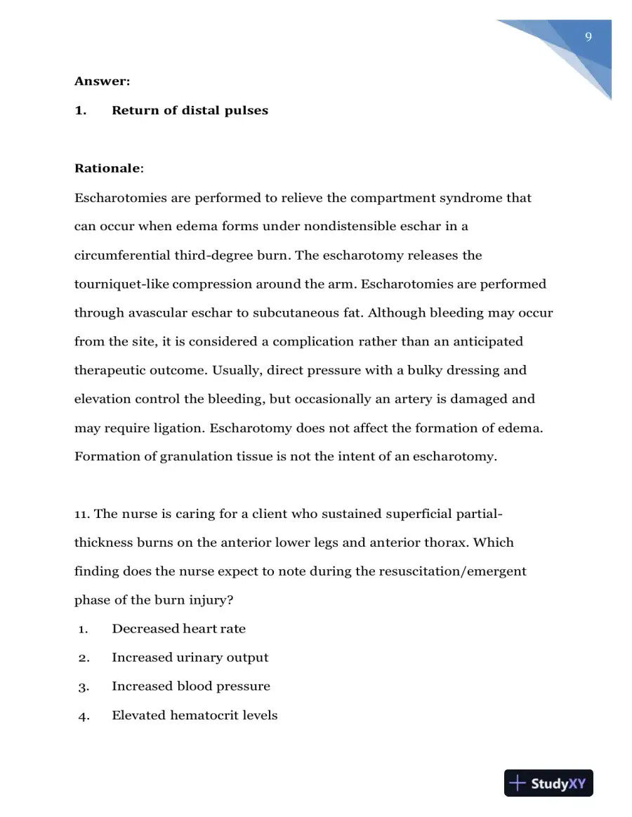 2020 NURS618 Saunders Medical Surgical Skin Integumentary Revised Question With Answers (115 Solved Questions), page 10