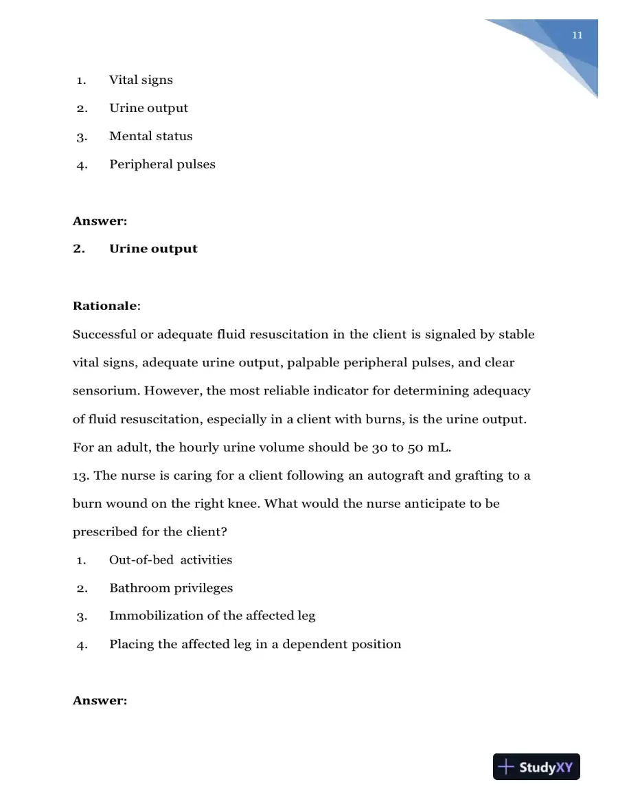 2020 NURS618 Saunders Medical Surgical Skin Integumentary Revised Question With Answers (115 Solved Questions), page 12