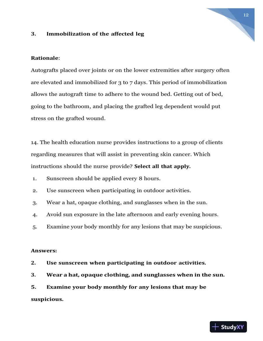 2020 NURS618 Saunders Medical Surgical Skin Integumentary Revised Question With Answers (115 Solved Questions), page 13