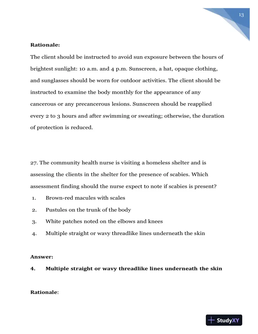 2020 NURS618 Saunders Medical Surgical Skin Integumentary Revised Question With Answers (115 Solved Questions), page 14