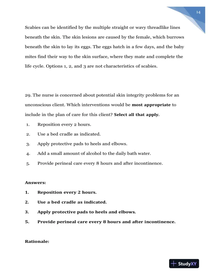 2020 NURS618 Saunders Medical Surgical Skin Integumentary Revised Question With Answers (115 Solved Questions), page 15