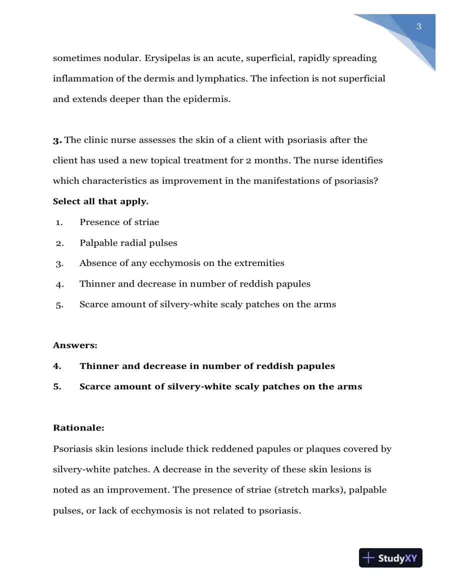 2020 NURS618 Saunders Medical Surgical Skin Integumentary Revised Question With Answers (115 Solved Questions), page 4