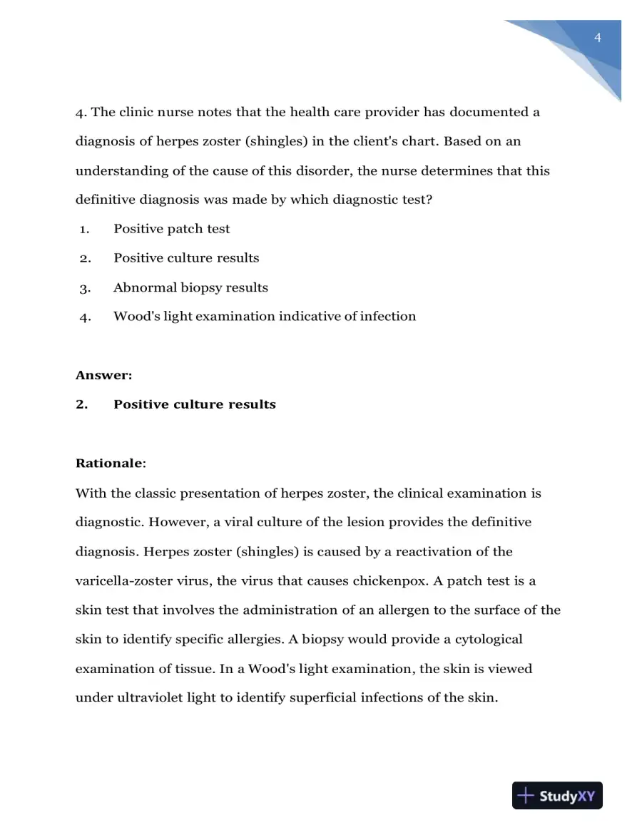 2020 NURS618 Saunders Medical Surgical Skin Integumentary Revised Question With Answers (115 Solved Questions), page 5
