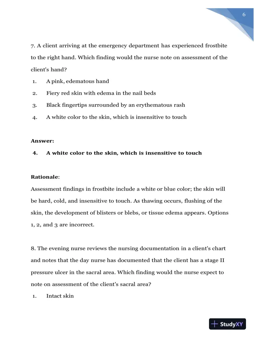 2020 NURS618 Saunders Medical Surgical Skin Integumentary Revised Question With Answers (115 Solved Questions), page 7
