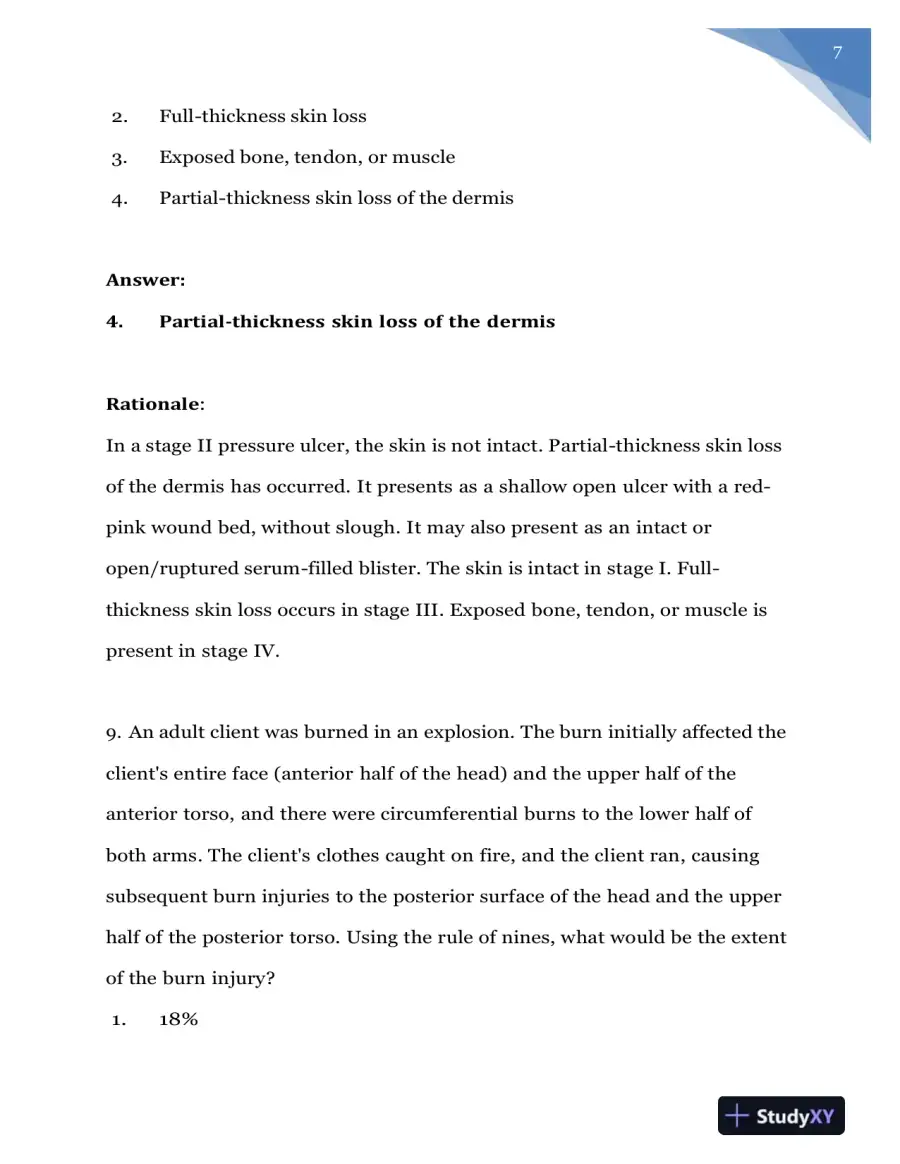 2020 NURS618 Saunders Medical Surgical Skin Integumentary Revised Question With Answers (115 Solved Questions), page 8