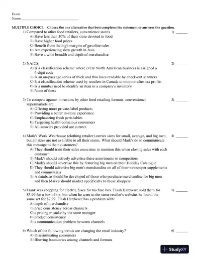 Retailing Management Fifth Canadian Edition Test Bank - Page 14 preview image
