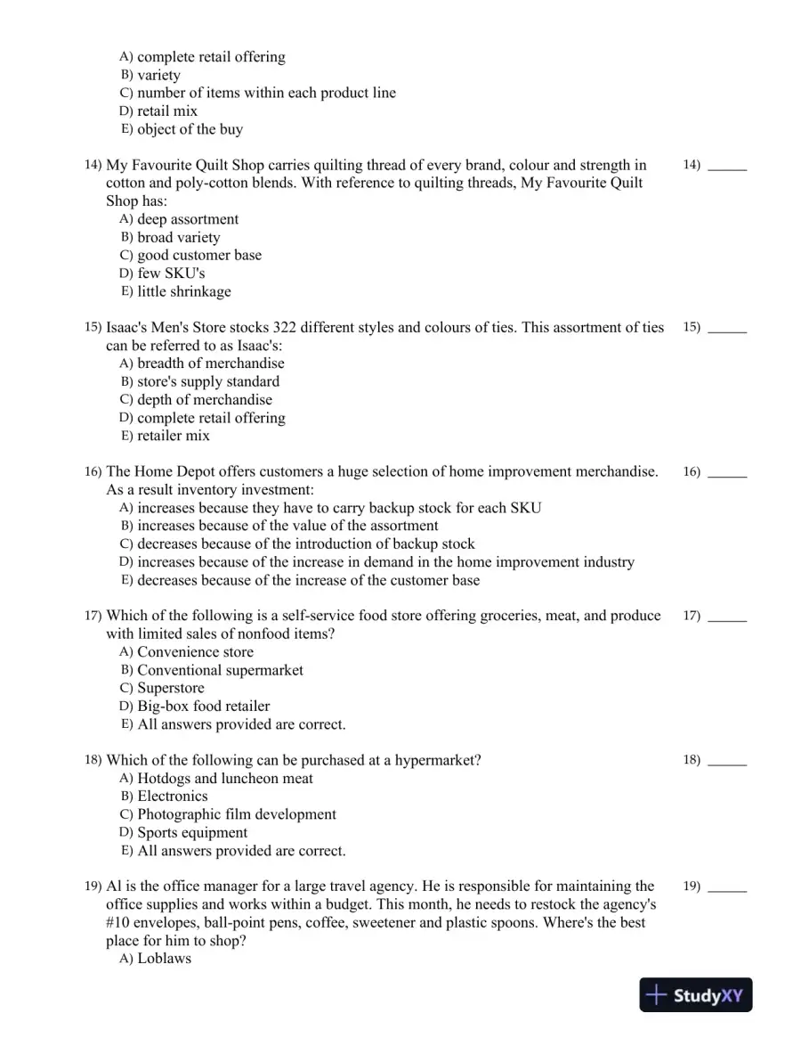 Retailing Management Fifth Canadian Edition Test Bank, page 16
