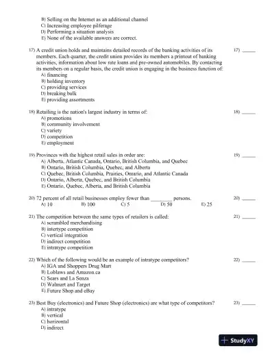 Retailing Management Fifth Canadian Edition Test Bank - Page 5 preview image