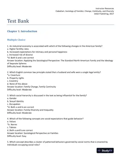 Sociology of Families: Change, Continuity, and Diversity 1st Edition Test Bank - Page 1 preview image