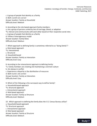 Sociology of Families: Change, Continuity, and Diversity 1st Edition Test Bank - Page 11 preview image