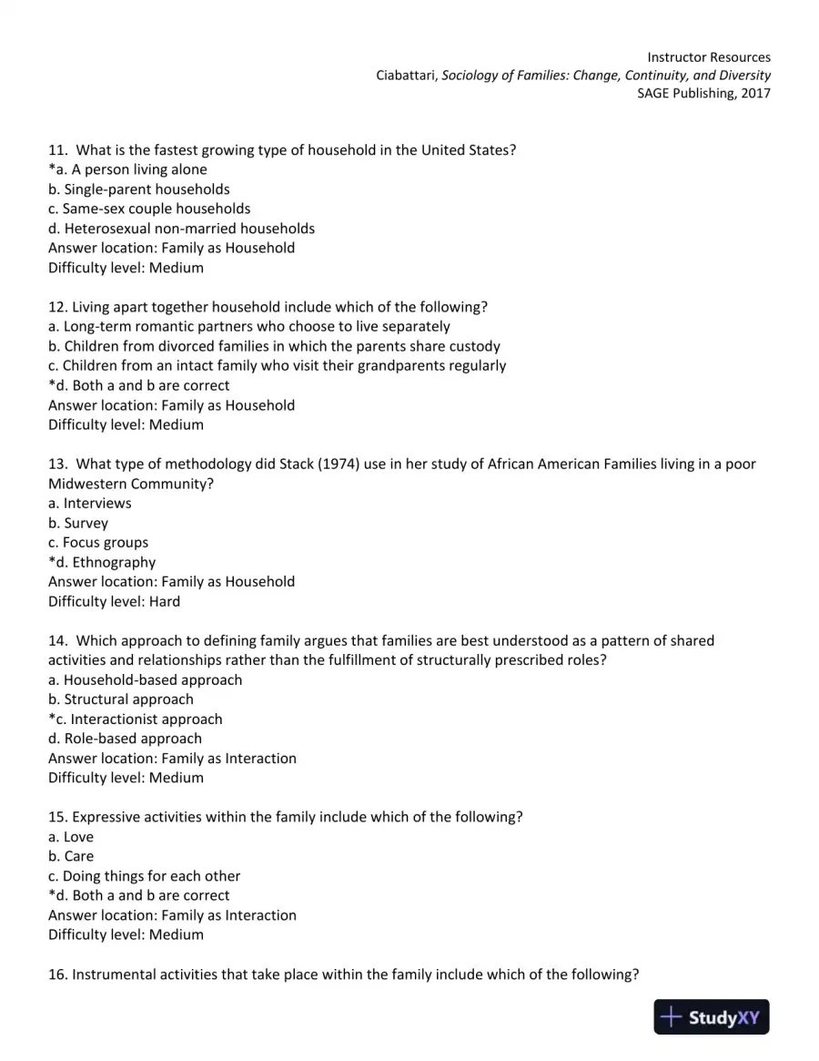 Sociology of Families: Change, Continuity, and Diversity 1st Edition Test Bank, page 12
