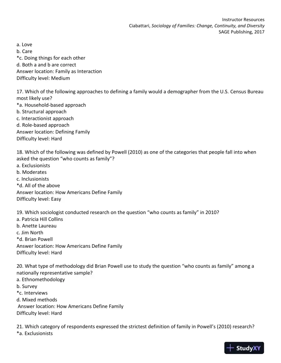 Sociology of Families: Change, Continuity, and Diversity 1st Edition Test Bank, page 13