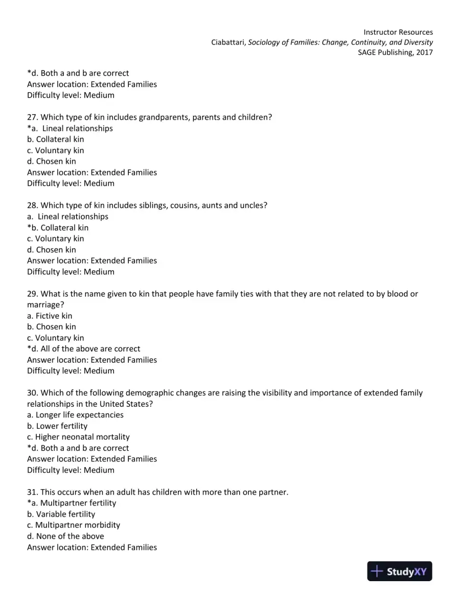 Sociology of Families: Change, Continuity, and Diversity 1st Edition Test Bank, page 15