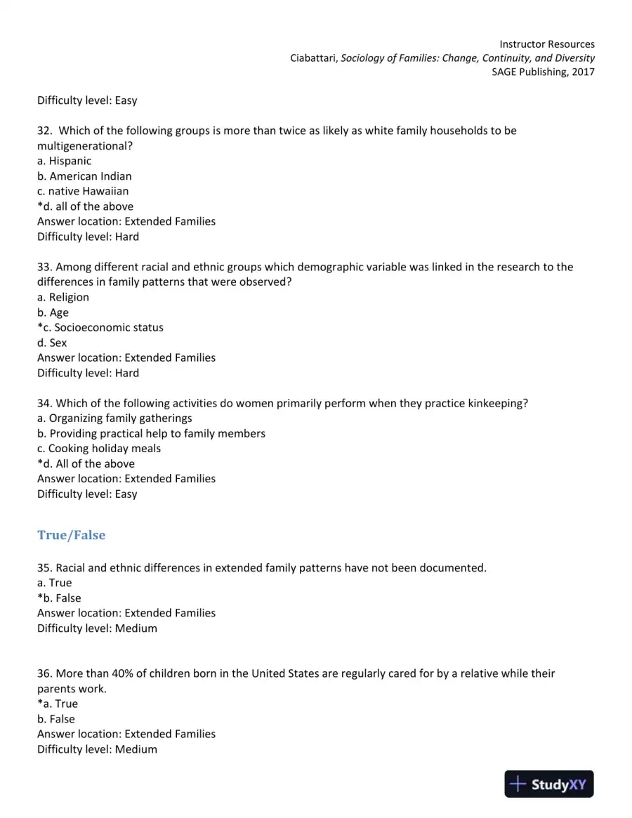 Sociology of Families: Change, Continuity, and Diversity 1st Edition Test Bank, page 16