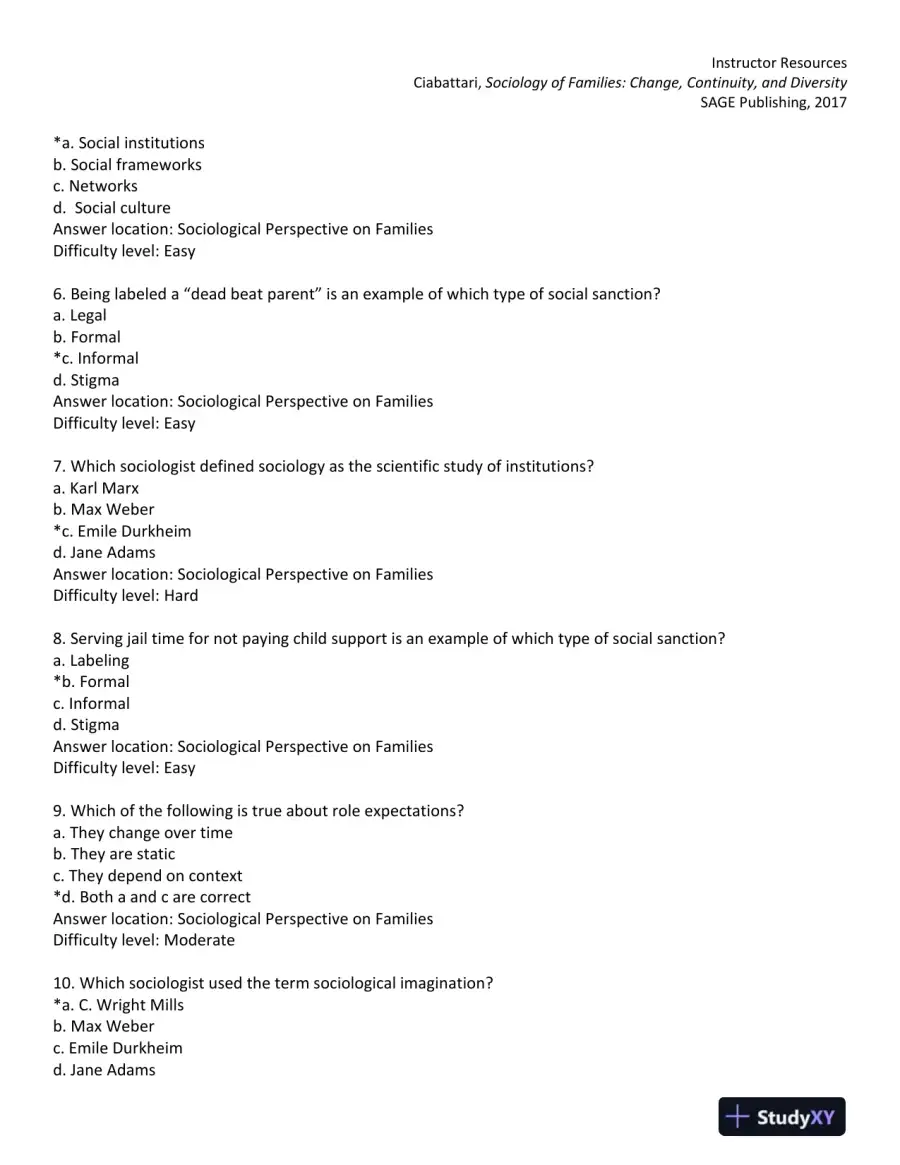 Sociology of Families: Change, Continuity, and Diversity 1st Edition Test Bank, page 3