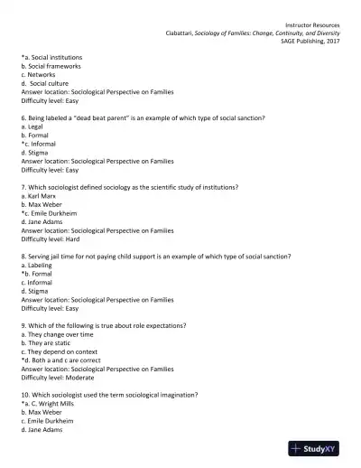 Sociology of Families: Change, Continuity, and Diversity 1st Edition Test Bank - Page 3 preview image