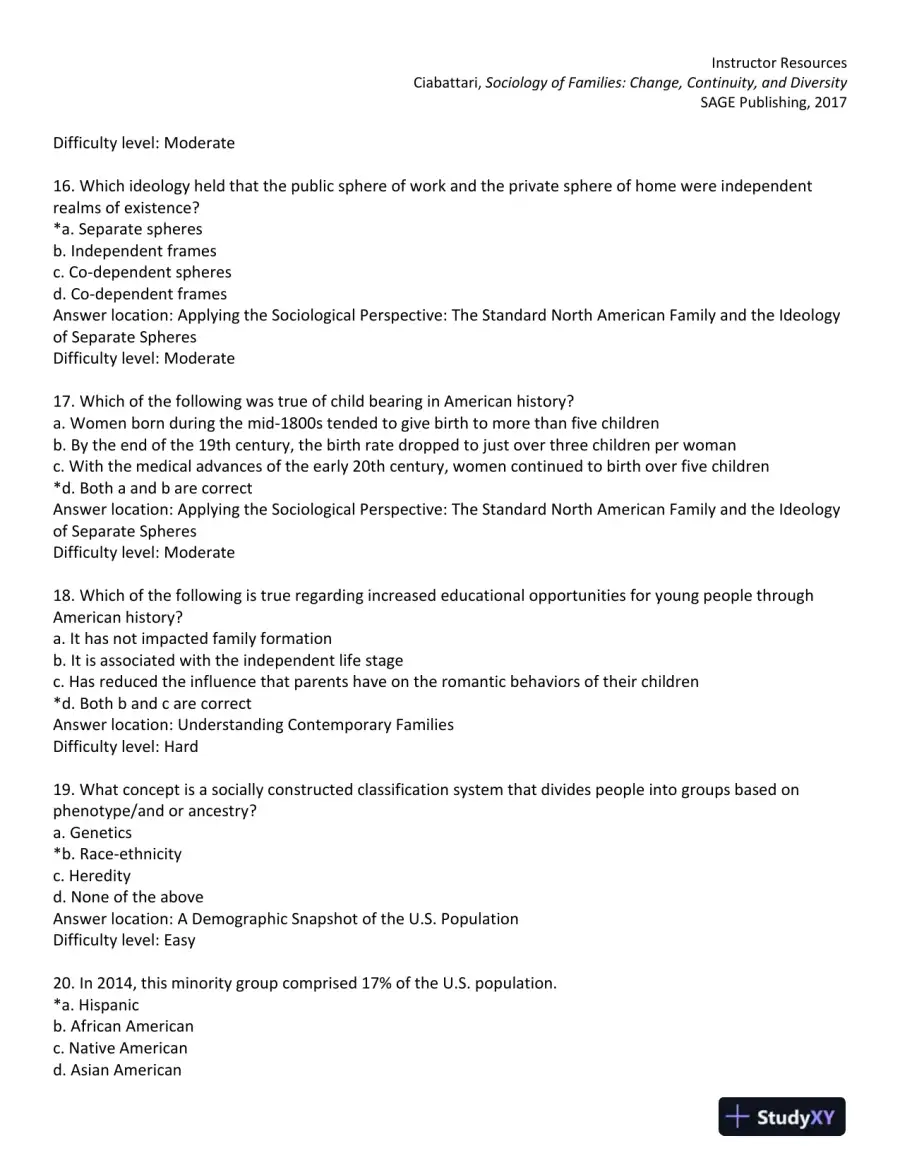 Sociology of Families: Change, Continuity, and Diversity 1st Edition Test Bank, page 5