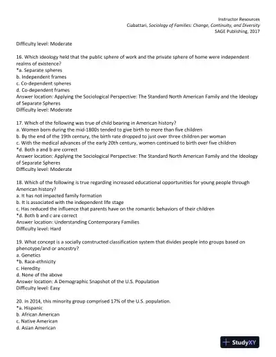 Sociology of Families: Change, Continuity, and Diversity 1st Edition Test Bank - Page 5 preview image